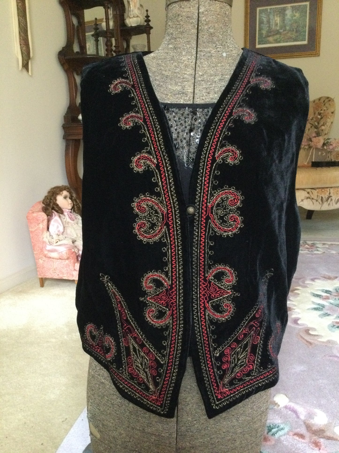 (A#) Embroidered Velour Gypsy Vest Sz L